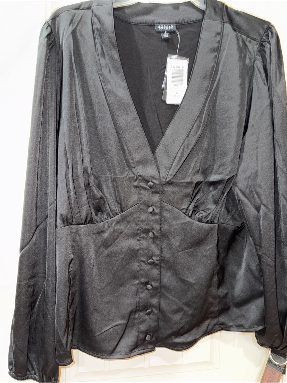 torrid Black Satin look V-Neck Button-Front Blouse